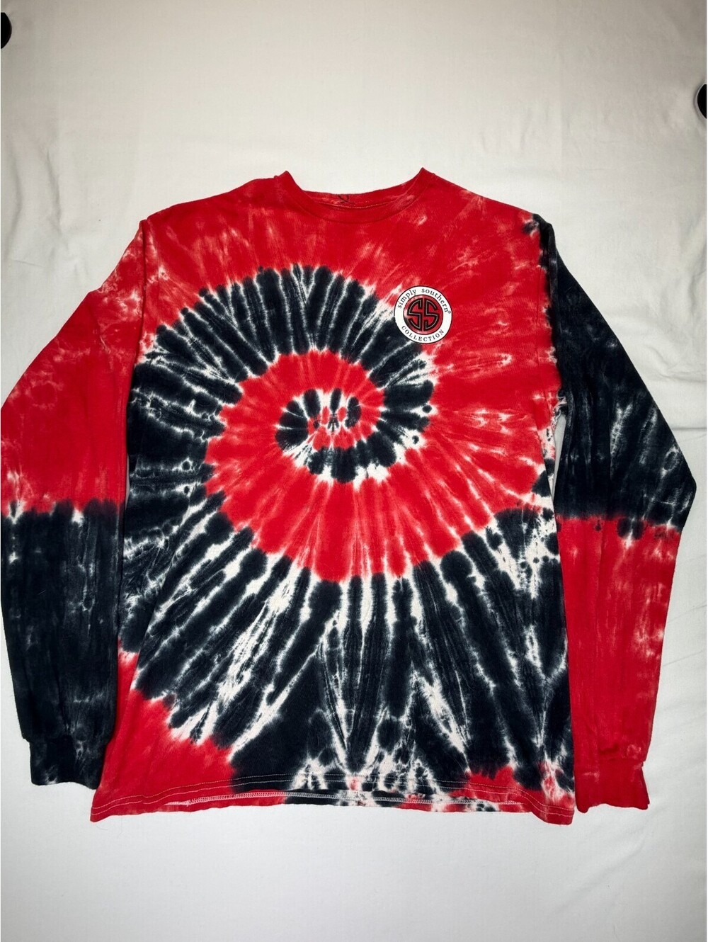 Simply Southern Men’s T Shirt Long Sleeve Pullover Tie Dye Cotton Size L Red